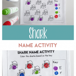 Shark-Themed Name Practice Worksheet. #freehomeschooldeals #fhdhomeschoolers #preschoolnameworksheet #freesharkworksheet #learningmyname