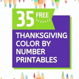 Color By Number Thanksgiving Pages, color pencils at top and bottom of picture with text overlay. #freehomeschooldeals #fhdhomeschoolers #colorbynumberpages #thanksgivingcoloringpages #freecolorbynumberpages