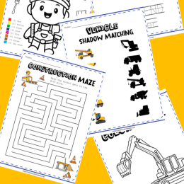 Free Construction-Themed Activity Pages. #freehomeschooldeals #fhdhomeschoolers #constructionworksheets #constructionactivitypages #freeconstructionprintables