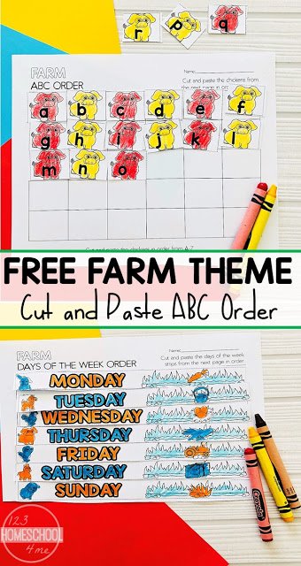 Cut and Paste Sorting Activity. #freehomeschooldeals #fhdhomeschoolers #cutandpasteactivity #abcorderworksheet #daysoftheweekworksheet