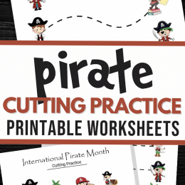 Pirate Cutting Practice Worksheets. #freehomeschooldeals #fhdhomeschoolers #learningtousescissors #cuttingpracticeworksheets #freepreschoolworksheets