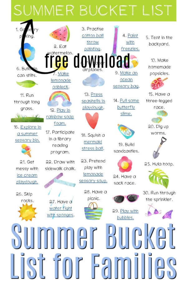 Summertime Family Bucket List. #freehomeschooldeals #fhdhomeschoolers #summerbucketlist #familysummeractivities #familysummerbucketlist
