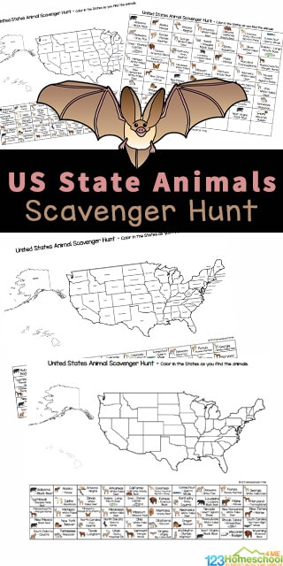 State Animal Scavenger Hunt Activity. #freehomeschooldeals #fhdhomeschoolers #studyingthe50states #stateanimalworksheets #freeprintablescavengerhunt