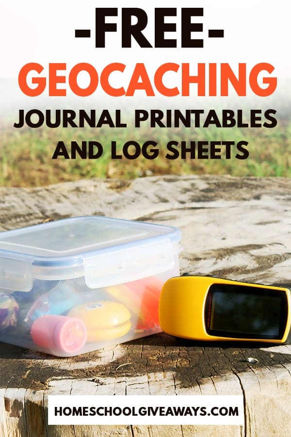 Printable Geocaching Logs and Journals, plastic container of geocaching tools, mapping tools and nature with text overlay.. #freehomeschooldeals #fhdhomeschoolers #learningaboutgeocaching #freegeocachingjournals #freegeocachingpages