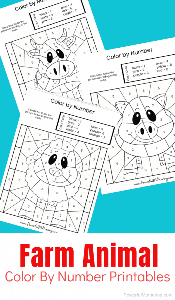 Color By Number Activity Pages. #freehomeschooldeals #fhdhomeschoolers #colorbynumberpages #freemathworksheets #farmanimalworksheets