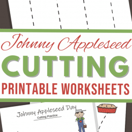 Johnny Appleseed Cutting Practice Pages. #freehomeschooldeals #fhdhomeschoolers #cuttingpracticesheets #learningtocut #preschoolcuttingpractice