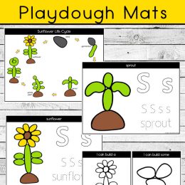 Sunflower Playdough Learning Mats. #freehomeschooldeals #fhdhomeschoolers #playdoughmats #learningaboutsunflowers #sunflowerlifecycle
