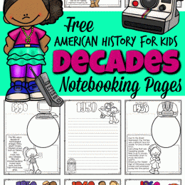 American Decades Notebooking Pages. #freehomeschooldeals #fhdhomeschoolers #studyinghistory #decadesnotebookingpages #usdecadesstudy