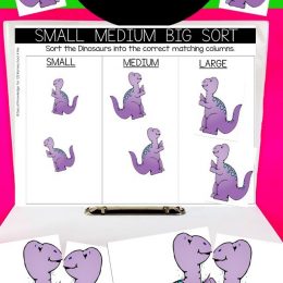 Preschool Dinosaur Sorting Mat. #freehomeschooldeals #fhdhomeschoolers #preschoolmathworksheets #preschoolsortingactivity #freesortingmat
