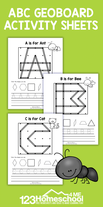 Free Alphabet Geoboard Pages. #freehomeschooldeals #fhdhomeschoolers #alphabetgeoboardactivity #geoboardletterworksheets #abcgeoboardpages
