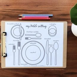 Table Setting Activity for Kids. #freehomeschooldeals #fhdhomeschoolers #learningtosetatable #formaltablesetting #tablesettingforkids