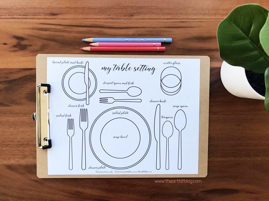 Table Setting Activity for Kids. #freehomeschooldeals #fhdhomeschoolers #learningtosetatable #formaltablesetting #tablesettingforkids
