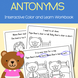 Easy Reader Antonym Book. #freehomeschooldeals #fhdhomeschoolers #learningaboutantonyms #printableeasyreader #earlyreadingactivity