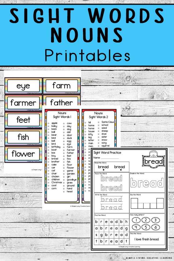 Noun Sight Word Worksheets. #freehomeschooldeals #fhdhomeschoolers #learningaboutsightwords #sightwordworksheets #nounworksheets
