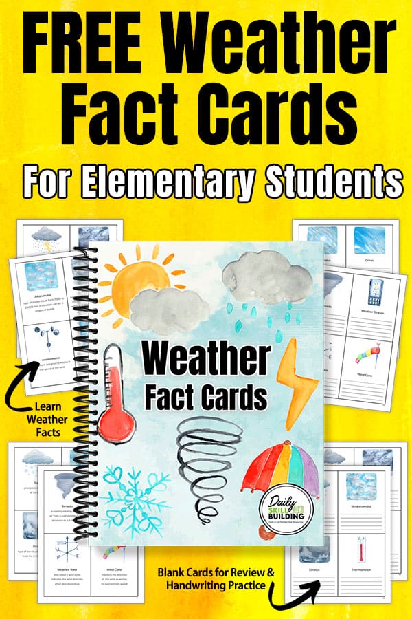 Printable Weather Study Cards. #freehomeschooldeals #fhdhomeschoolers #learningaboutweather #weatherstudy #weatherfacts
