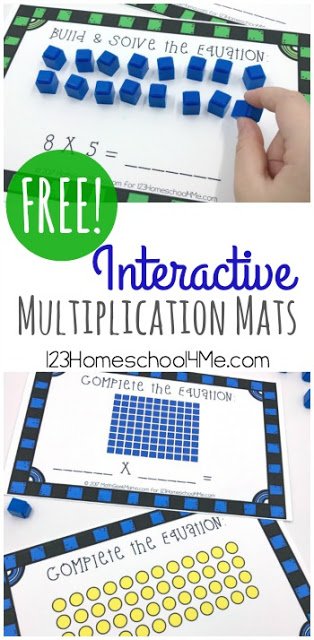 Interactive Multiplication Activity Mats.  #freehomeschooldeals #fhdhomeschoolers #learningmultiplication #multiplicationhelp #freemultiplicationactivity
