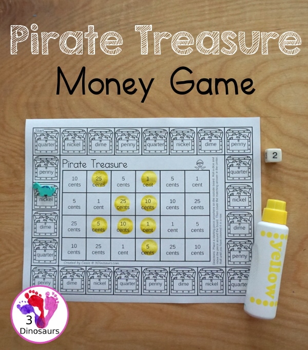 Pirate Money Practice Game. #freehomeschooldeals #fhdhomeschoolers #learningaboutmoney #moneygamesforkids #moneyactivity