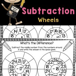 Fun Subtraction Wheel Worksheets. #freehomeschooldeals #fhdhomeschoolers #learningaboutsubtraction #subtractionworksheets #subtractionpracticepages