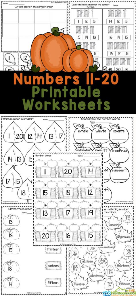 Fall Counting Teens Worksheets. #freehomeschooldeals #fhdhomeschoolers #learningtocount #countingteens #countingworksheets
