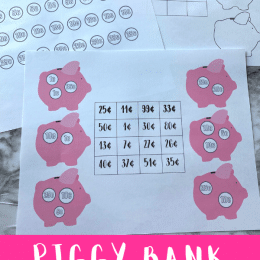 Piggy Bank Money Practice Game. #freehomeschooldeals #fhdhomeschoolers #freemathgames #learningaboutmoney #mathpracticegames