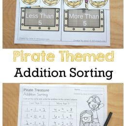 Kindergarten Pirate Sorting Activity. #freehomeschooldeals #fhdhomeschoolers #learningaboutaddition #additiongamesforkids #additionsortingactivity