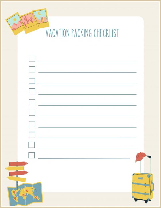 Packing Checklist for Vacation Printable