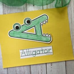 sample of A is for alligator paper craft on yellow construction paper