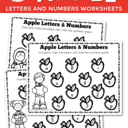 sample pages of apple themed letters and numbers practice pages