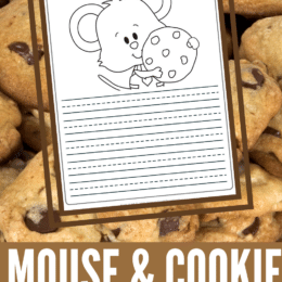 sample writing page with a mouse holding a cookie