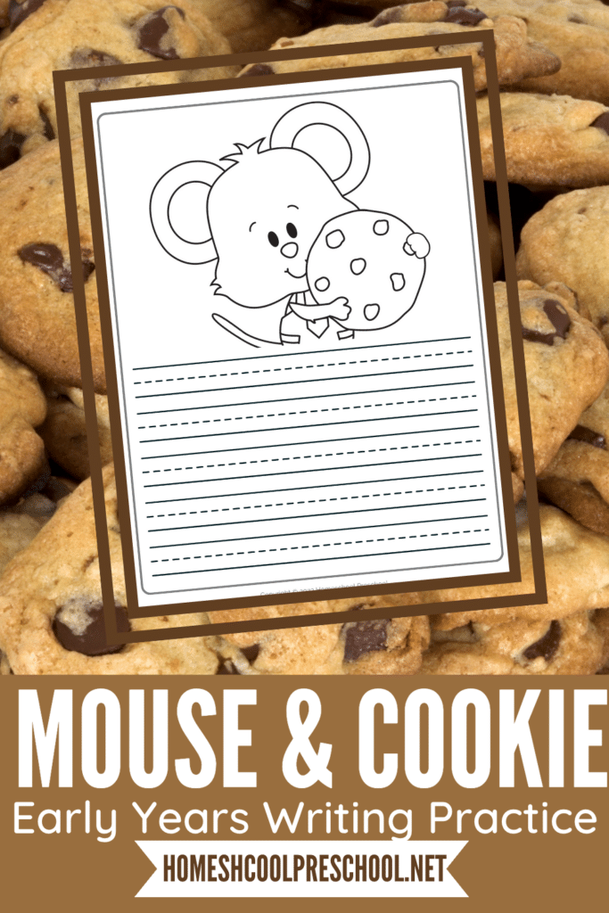 sample writing page with a mouse holding a cookie