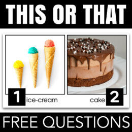 This or That questions with two images - ice cream or cake