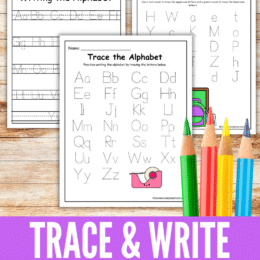 Tracing practice sheets for the alphabet