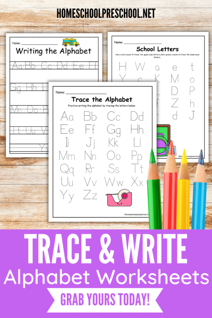 Tracing practice sheets for the alphabet