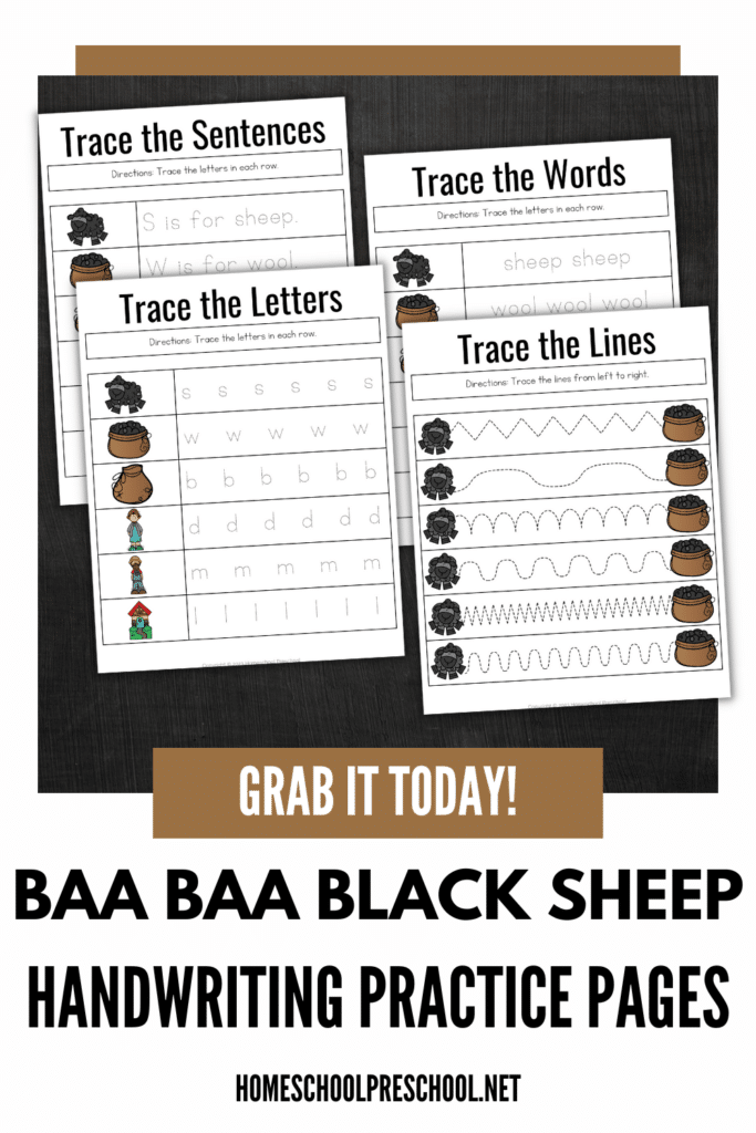 sample pages from the Baa Baa Black Sheep handwriting pack