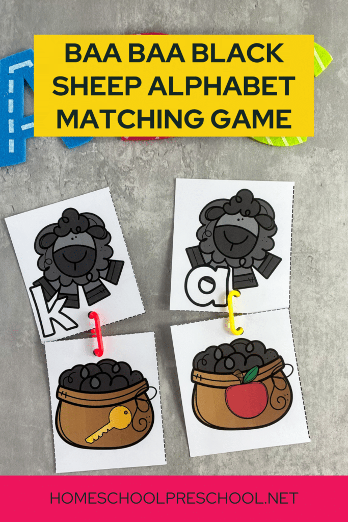sample pages from Baa Baa Black Sheep themed matching game