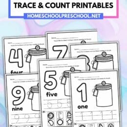 sample pages of candy themed trace and color worksheets