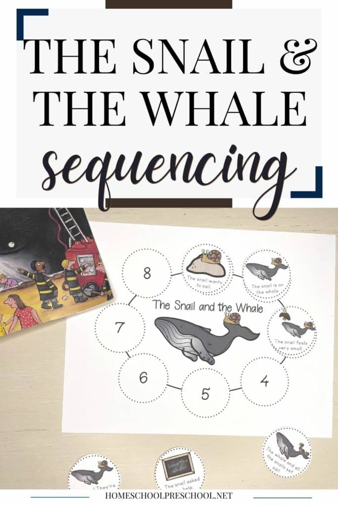 sample page of sequencing activity that coordinates with the book, "The Snail and the Whale"