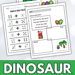 sample pages of the dinosaur addition worksheets for kindergartners