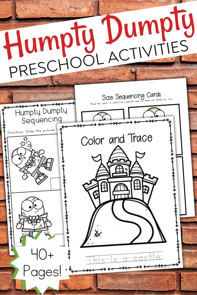 sample pages of the Humpty Dumpty preschool activities worksheets