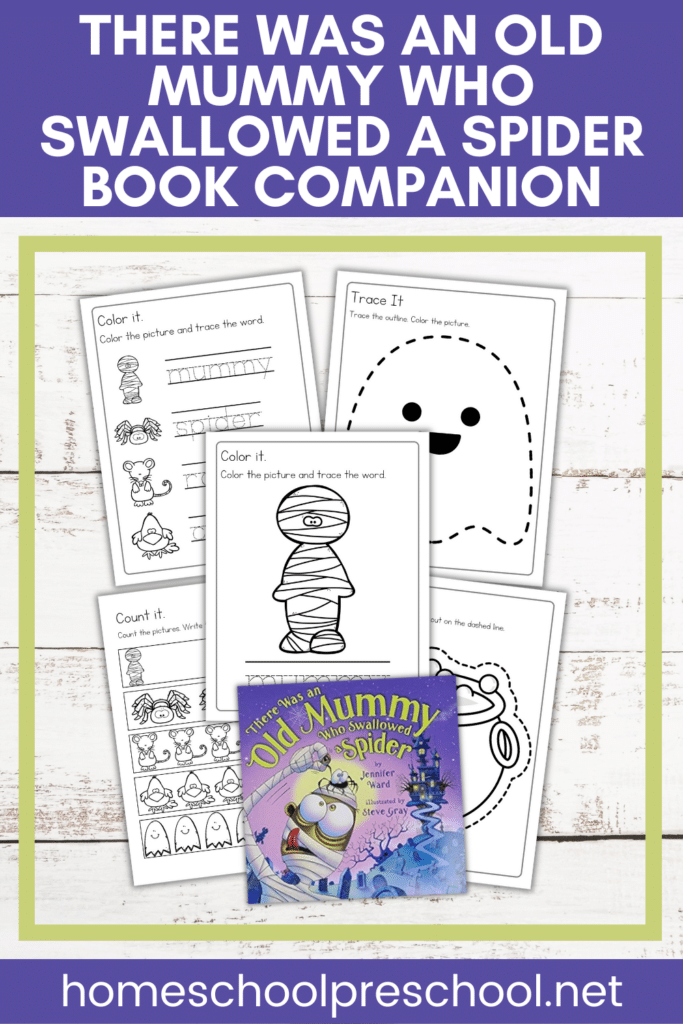 sample pages of the printable companion pack to the Mummy Who Swallowed a Spider book!