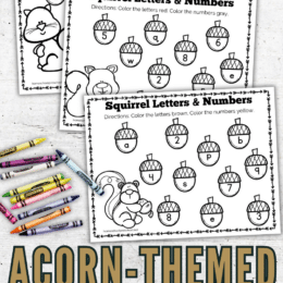 sample page screenshots from the acorn themed letters and numbers pack