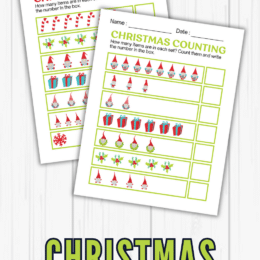 two screenshot sample pages of the Christmas counting worksheets included in this pack