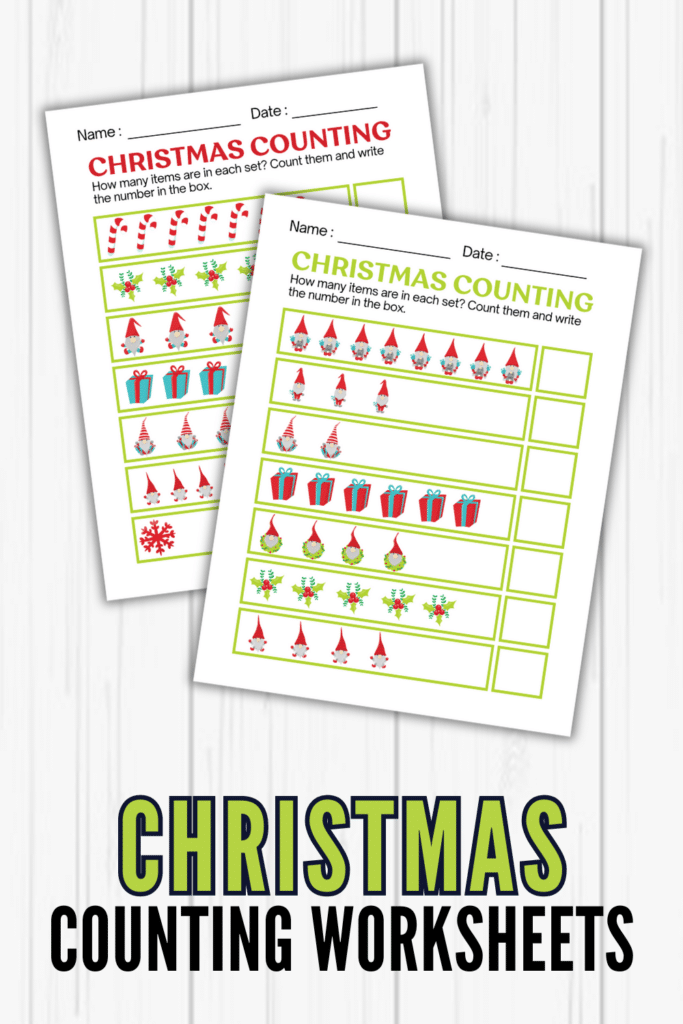 two screenshot sample pages of the Christmas counting worksheets included in this pack