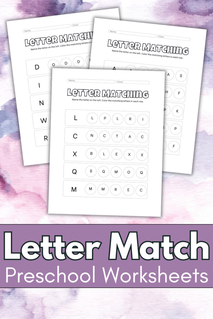 sample screenshot pages of letter matching exercises