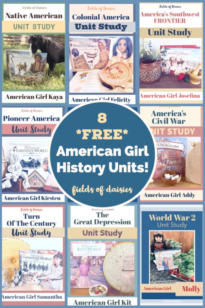 8 cover images from the 8 historical units inspired by 8 American Girl dolls