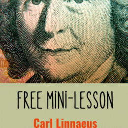 hand-drawn image of Carl Linnaeus with overlaid text "Free Mini-Lesson"