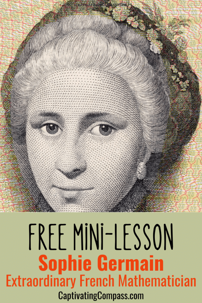 black and white image of Sophie Germain with overlaid text "Free Mini Lesson"