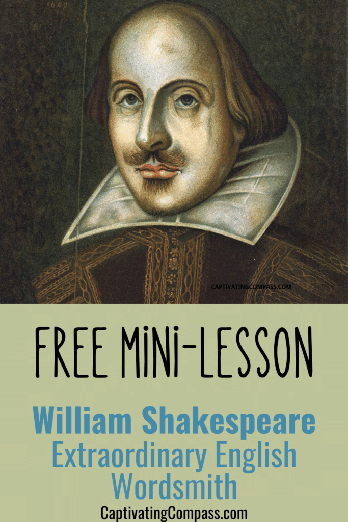 old sketch-like image of William Shakespeare with overlaid text "Free Mini Lesson"