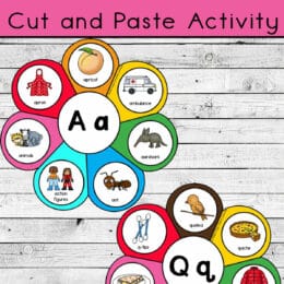 screenshots of the alphabet flowers cut and paste activity