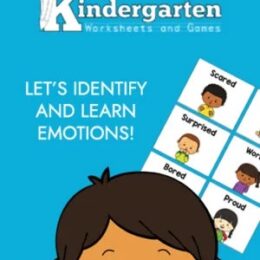 clipart boy with sample emotion cards cut apart behind him on a blue background